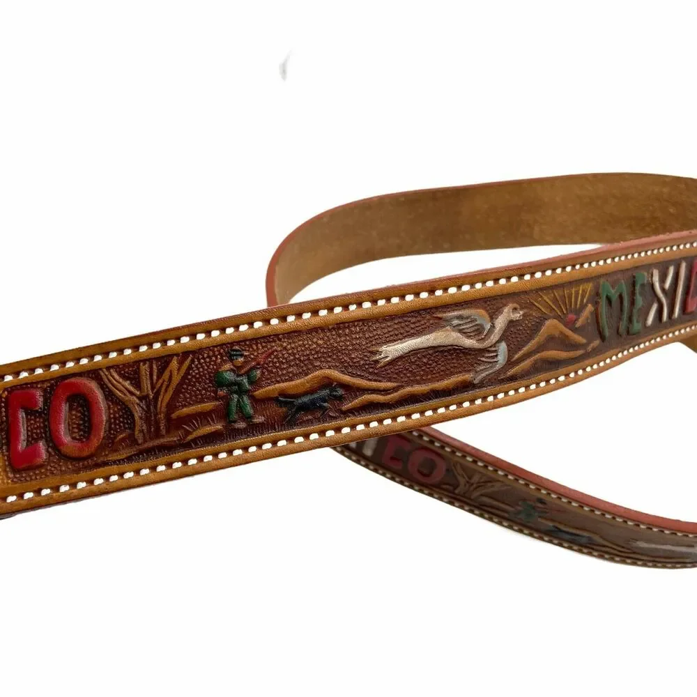 Vtg Brown Embossed Leather Eagle Mexico Belt 41.5